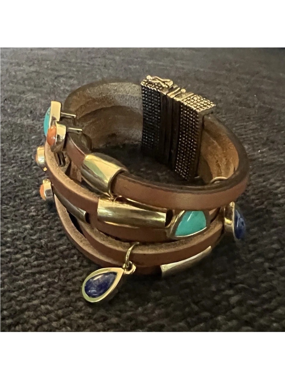 Studio Barse Brown Leather Wrap Bracelet with Turquoise and Blue Accents